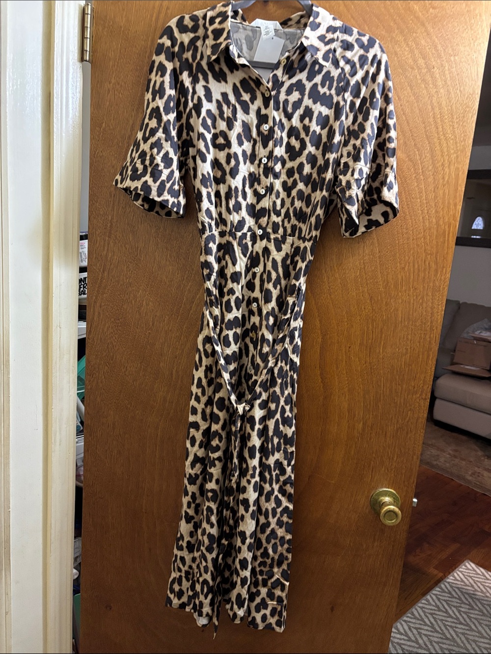 H&M Leopard Midi Shirt Dress - Beige and Black